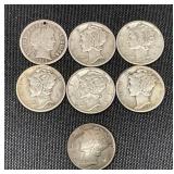 6 Mercury Dimes and 1 Button