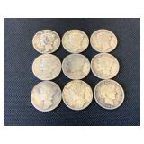 9 Barber and Mercury Dimes