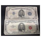 1934 $5 Silver Certificate and 1963 $5 United Stat