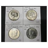 Four 1969-D Kennedy Silver Half Dollars