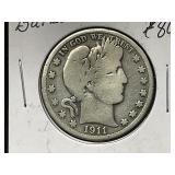 1911-P Barber Half Dollar