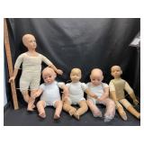 6 Assorted Artist Dolls with Cloth and Vinyl Bodie