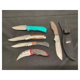 Four Folding and One Fixed Blade Knives