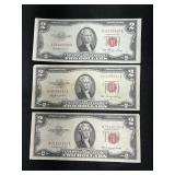 3 Red Seal 1953 $2 Bills