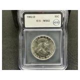 1962 D Franklin Half Dollar MS 62