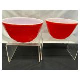 Two Pyrex Red Mixing Bowls