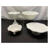 Milk Glass Grape Motif Compotes and Bowl Set