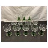 12 Etched Goblets With Green Stems