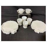 Milk Glass Snack Set with Cups