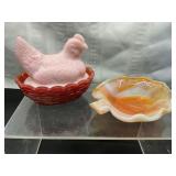 VTG Chicken Salt Cellar and Agate Ashtray