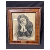 Framed Charcoal Drawing of a Girl