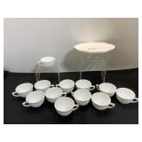 Milk Glass Teacups and Cake Stand