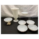 Milk Glass Vase and Bowl Set