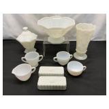Milk Glass Assortment with Floral Motifs
