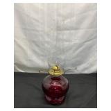 Red Glass Oil Lamp with Brass Burner