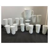 Milk Glass Pitcher and Tumbler Set