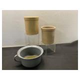 Two 5.5 ï¿½ Stoneware Crocks and Granite Pot