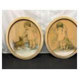 Oval Prints with Children and Dogs