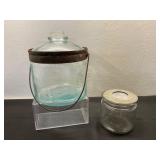 Antique Teal Glass Bottle and Silex Jar