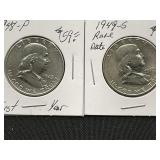 2 Franklin Half Dollarsï¿½1948-P, 1949-S Rare Date
