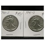 2 Walking Liberty Half Dollarsï¿½1940-S, 1941-S