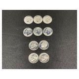 (10) Gem BU Roosevelt Proof Silver Dimes