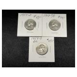 (3) Washington Silver Quarters-1957, 1958, 1959