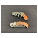 Two Tac-Force Folding Knives with Wood Handles