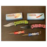 4 Folding Knives with Printed Handles