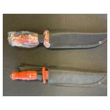 Two Red Tactical Knives with Sheaths