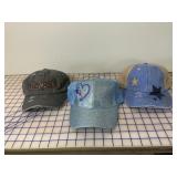 3 NEW Ladies Designer Ball Caps, Adjustable