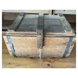 VTG Handmade Wood Box, Leather Hinges