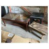 Coffee Table & End Table, Rustic Wood Footstool