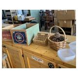Two Vintage Wooden Fruit Crates & Baskets