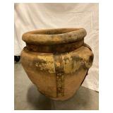 Large Rustic Clay Vessel with Metal Bands