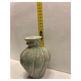 Green Ceramic Vase with Ribbed Design