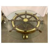 Glass-Top Nautical Ship Wheel Table