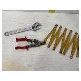 Adjustable Wrench, Snips, and Folding Ruler