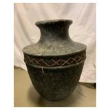 Large Black Ceramic Vase with Leather Accents