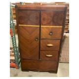 Vintage Wood Wardrobe with Drawers