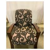 Wood Armchair with Swirl-Pattern Upholstery
