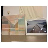 Two Artwork Pieces: 'Dock on Water' and Abstract C
