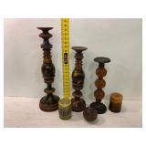Three Decorative Candle Holders with Candles