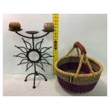 Hand Woven Basket with Leather Handle