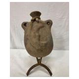 Decorative Vase with Moon Relief on Metal Stand