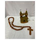 Clay Rosary and Church Figurine Set