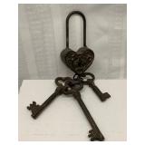 Vintage Cast Iron Heart Lock with Keys