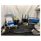 Electronics Lot: Routers, Keyboards, and Cables