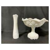 Westmoreland-Style Milk Glass Vase and Compote
