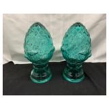 Aqua Blue Glass Pineapple Finials